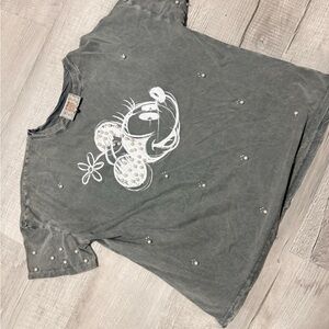 Disney Gray Minnie Mouse Pearl Studded Short Sleeve Tee